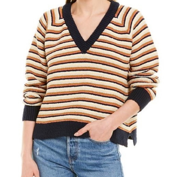 Madewell - Arden V-Neck Crop Pullover Sweater in Stripe - Size S - Picture 1 of 11